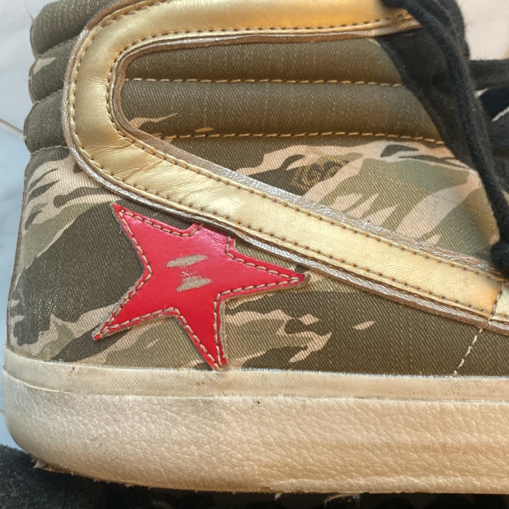 Golden Goose High-Top Sneakers in Black, Tan & Red - Picture 5 of 12